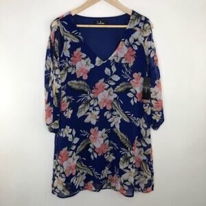 Lulu's Shifting Dears Blue Floral Open Sleeve Dress